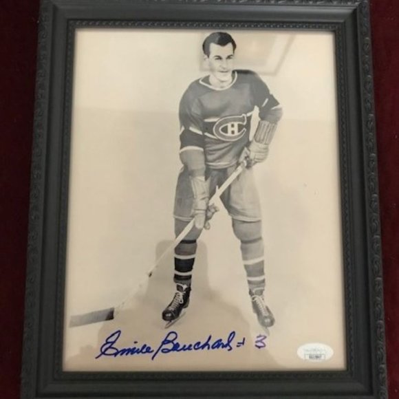 FRAMED NHL MONTREAL CANADIENS JSA CERTIFIED HOLOGRAM Auto Photo EMILE BOUCHARD - Picture 1 of 3